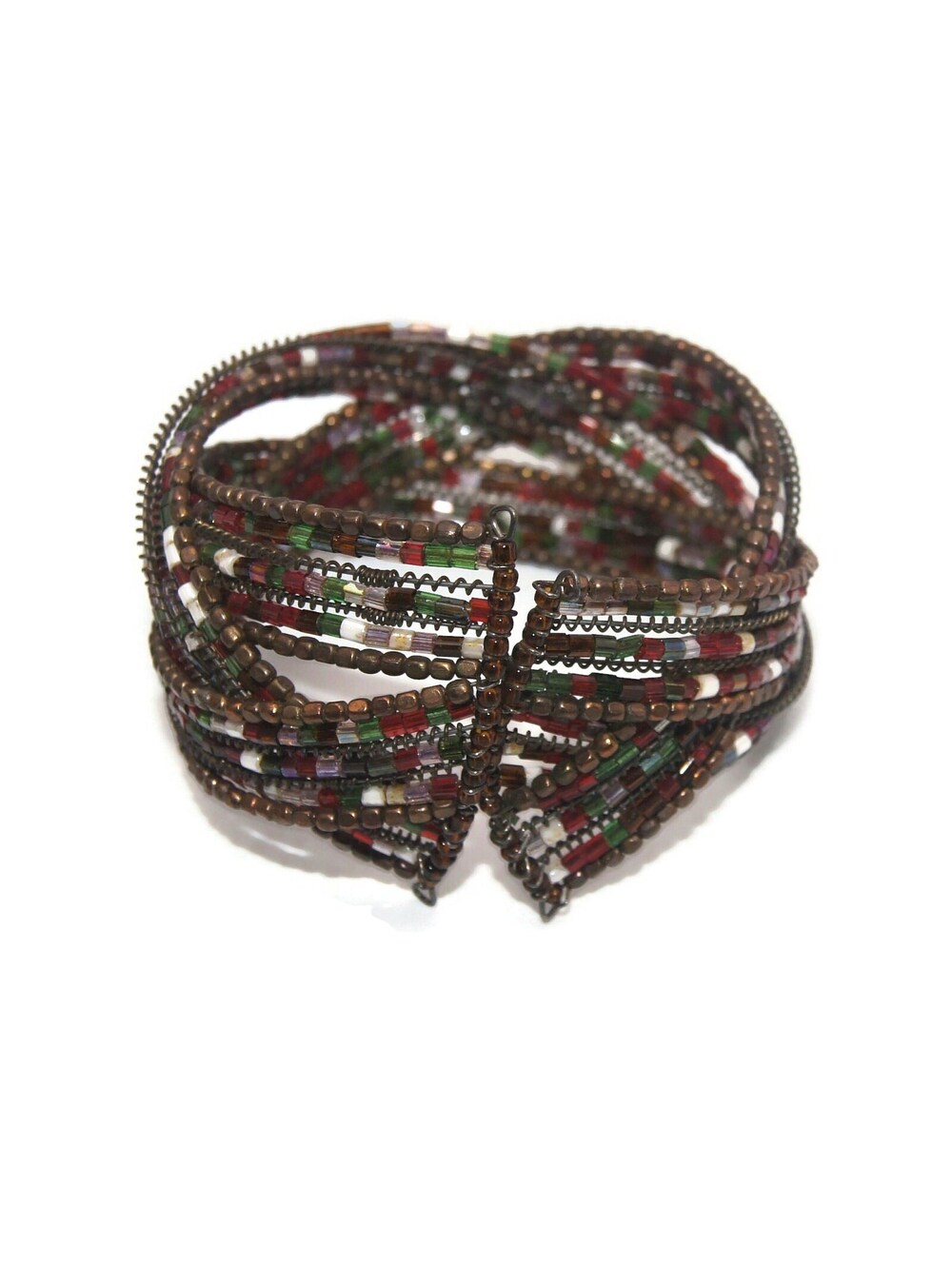 Vintage Multi Color Beaded 7 Inch Open Cuff Bracelet - Picture 4 of 5